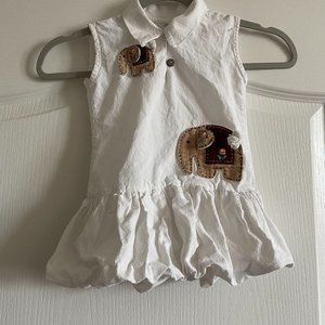 White Cotton Elephant Applique Sleeveless Dress Size 2/3T